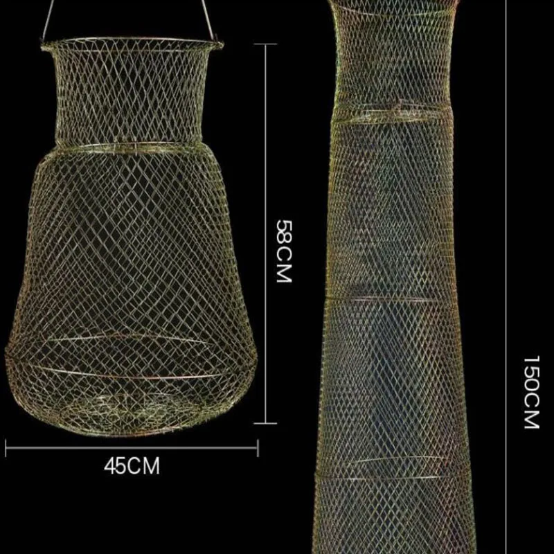 50x165cm przenośne składane metalowe drutu SS304 Sea Fishing kosz klatka zestaw krewetki krewetki przynęta żywiec pułapka Dip netto box kieszeń