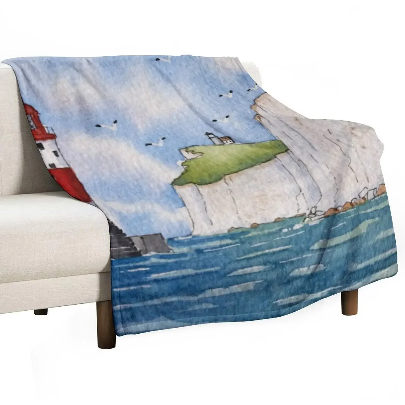 Beachy Head and Belle Tout Lighthouses. Throw Blanket Thermal Decorative Sofas Summer Single Blankets