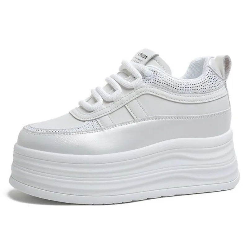 

9cm NEW Trend Leather Women Synthetic Chunky Sneakers Spring Skateboarding Casual Platform Wedge Female Autumn Vulcanize Shoes