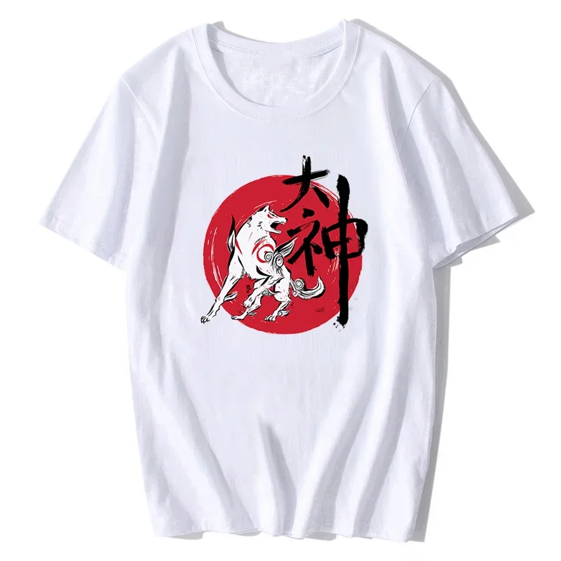 Great God Amaterasu Ammako Okami Wolf Funny Anime T Shirt Men Casual Short Tshirt Unisex Streetware Tee Print T-shirt