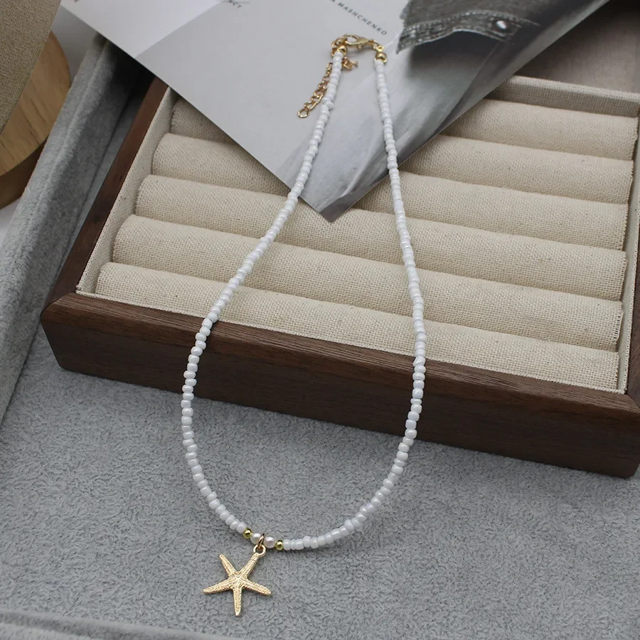 Romantic Starfish Turtle Beaded Short Neck Necklace for Summer Holiday Women Girls Boho Choker Chain Beach Jewelry Accessories