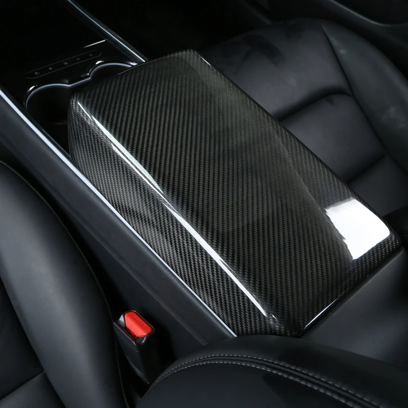 Armrest Box Cover for Tesla Model 3 Y 100% Real Carbon Fiber Armrest Box Protection Shell Car Decorative Accessories 2017-2023