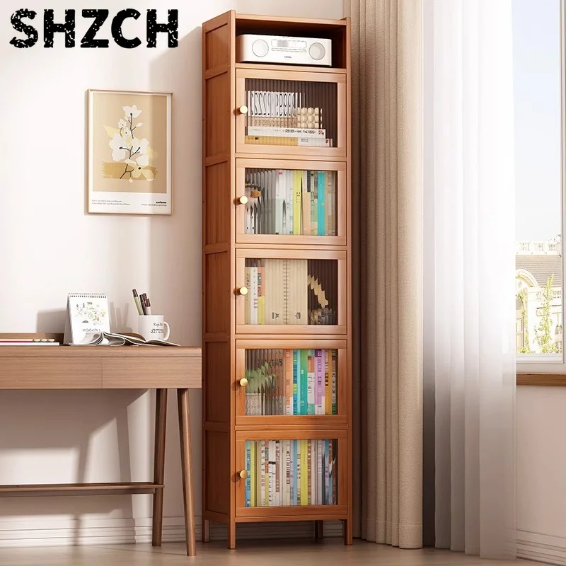 Bookcase with door, multi-layer storage rack, seam storage cabinet, living room display cabinet, bookshelf