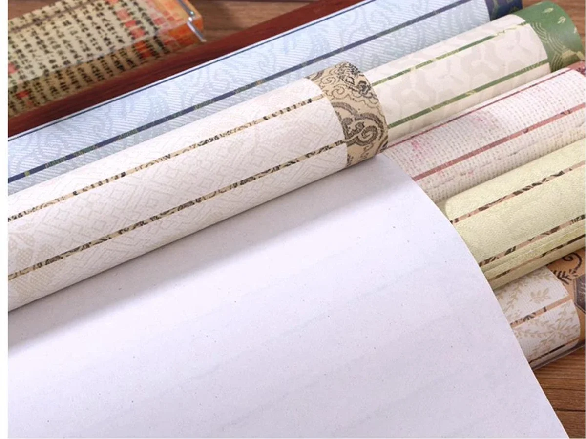 Batik Xuan Paper Square vertical Grid Long Scroll 2cm Half-ripe Paper Rice Ink Brush Work