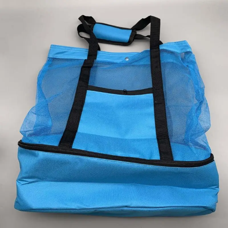 Large Mesh Beach Cooler Bag Outdoor Camping Picnic Bag Storage Bag Drink Food Cooler Tote Bag Thermal Insulation Lunch Box