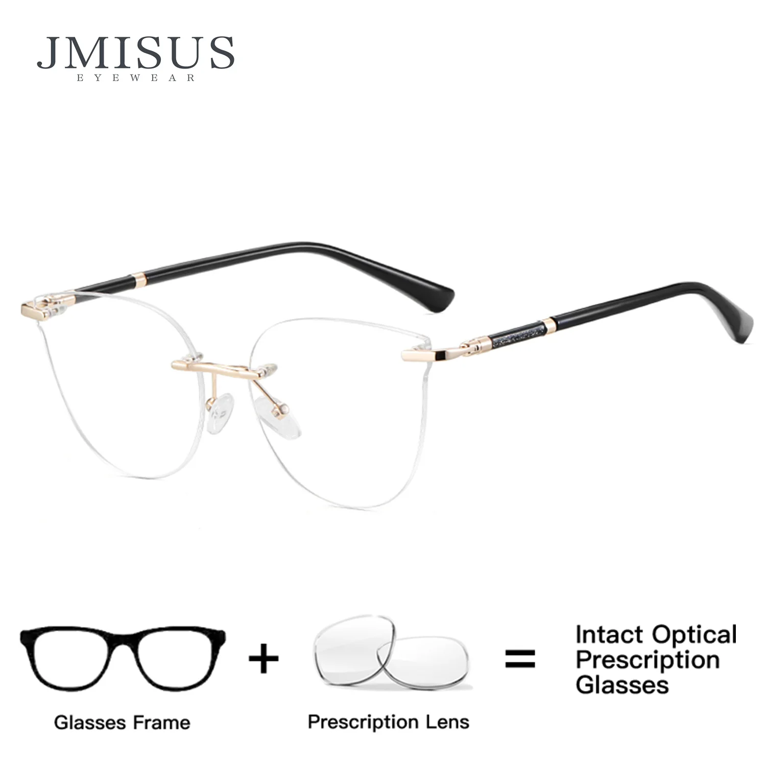 

JMISUS 2026 Cat Eye Rimless Progressive Glasses Anti-Blue Light Photochromic Grey Prescription Eyewear