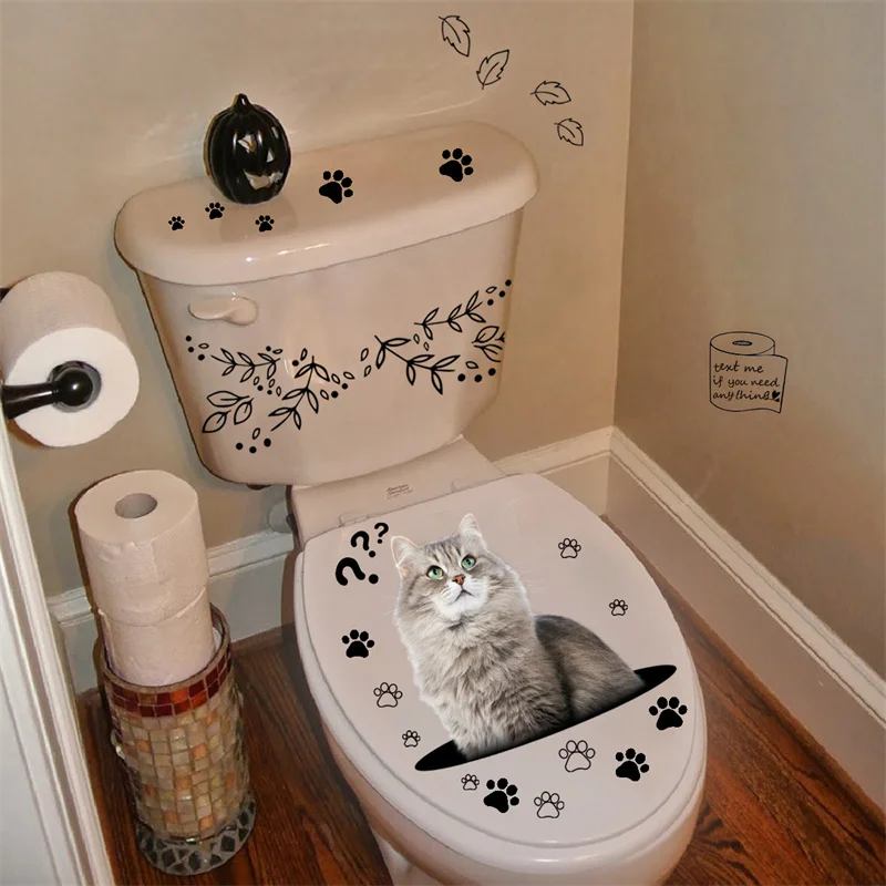 القط المرحاض ملصق مجموعة الجدار ملصق الحمام غرفة الديكور المنزل جدارية غرفة المعيشة خلفية مضحك مائي M29