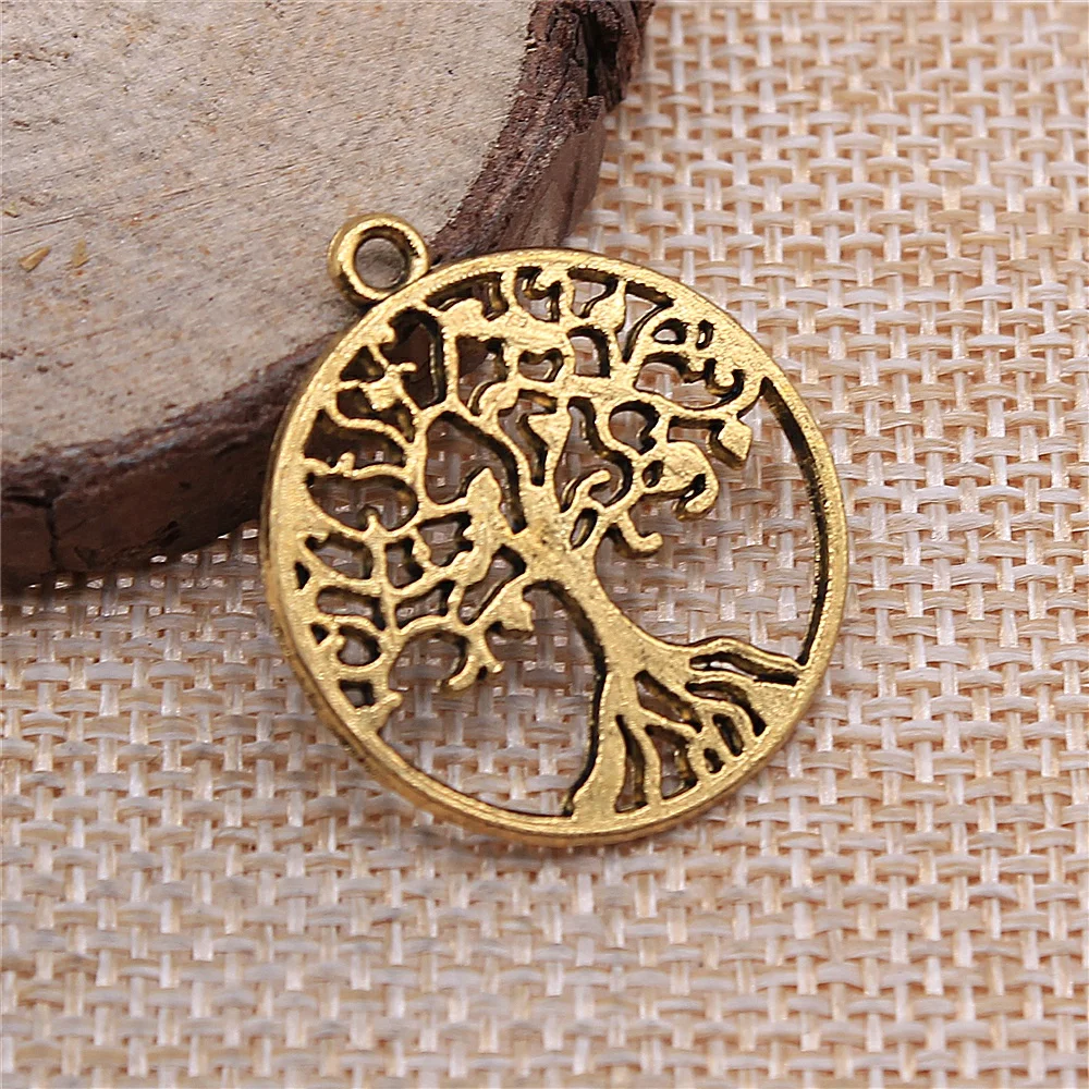 WYSIWYG 10pcs 25x25mm Charm Tree Of Life 3 Colors Round Tree Charms Tree Of Life Pendant Charms For Jewelry Making