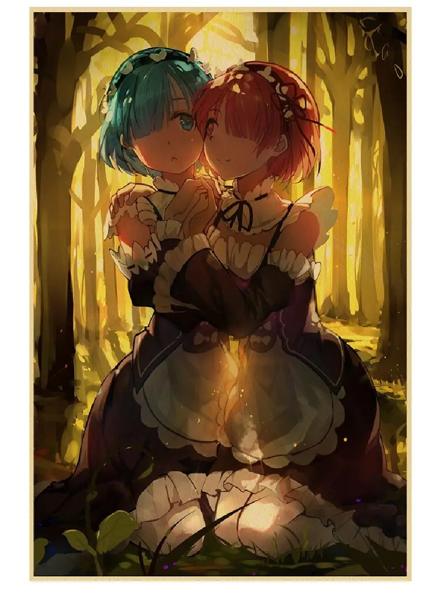 ريزيرو ملصقات فنية لجدار الأنمي ، ريم ، رام ، إميليا ، مطبوعات ورق كرافت لتزيين الغرفة #2