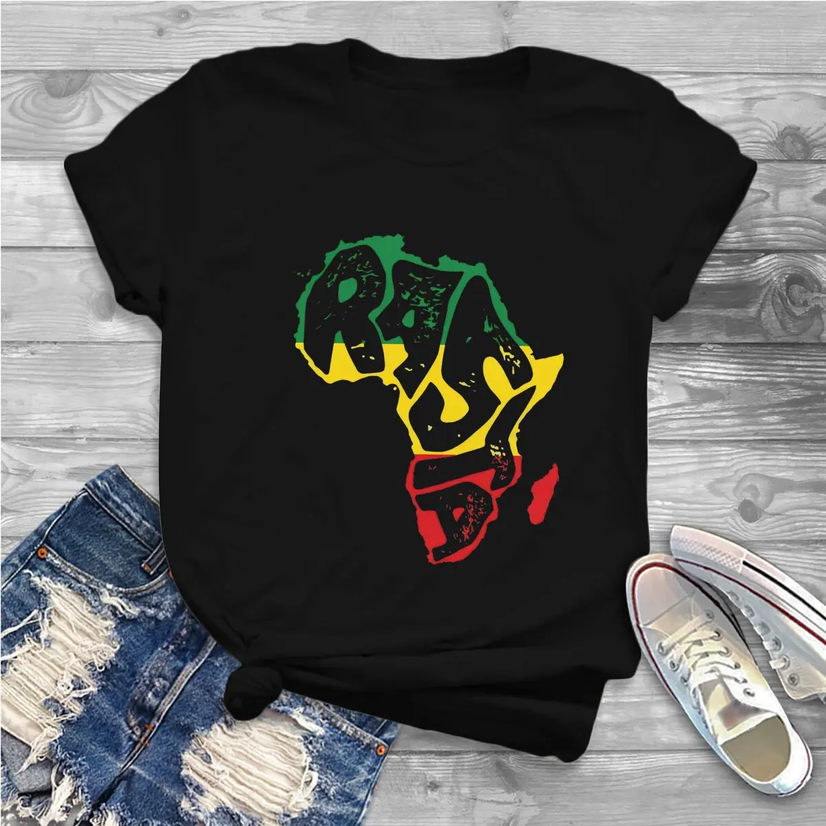 Colorful Africa Continent Rasta Newest Polyester TShirts Rasta Design Female Style Streetwear T Shirt O Neck