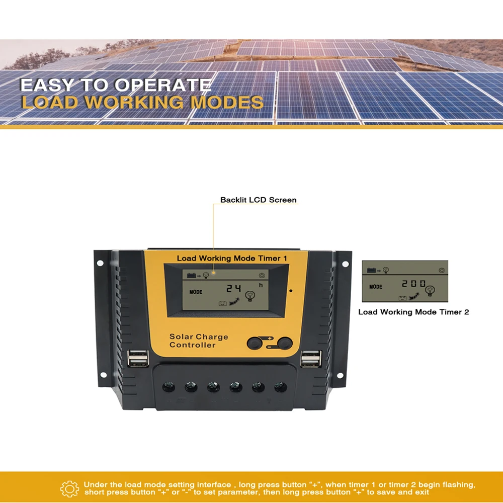 Solar Controller Régulateur de panneau solaire 12V, contrôleur connecté, batteries lithium-fer/plomb-acide/li-ion Lifepo4 12V/24V 10A 20A 30A 40A 50A 60A