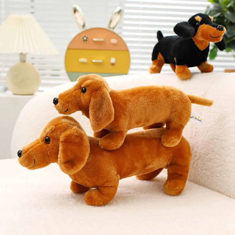 Simulation Dackel Tier Puppe Gefüllte Stehende Hund Welpen Plüsch Spielzeug Braun Schwarz Plushie Männer Geburtstag Geschenk – Detail 14