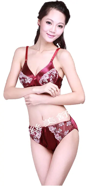 Embroidery silk Lingerie panties silk bra set nature silk hot-selling Bra & brief sets