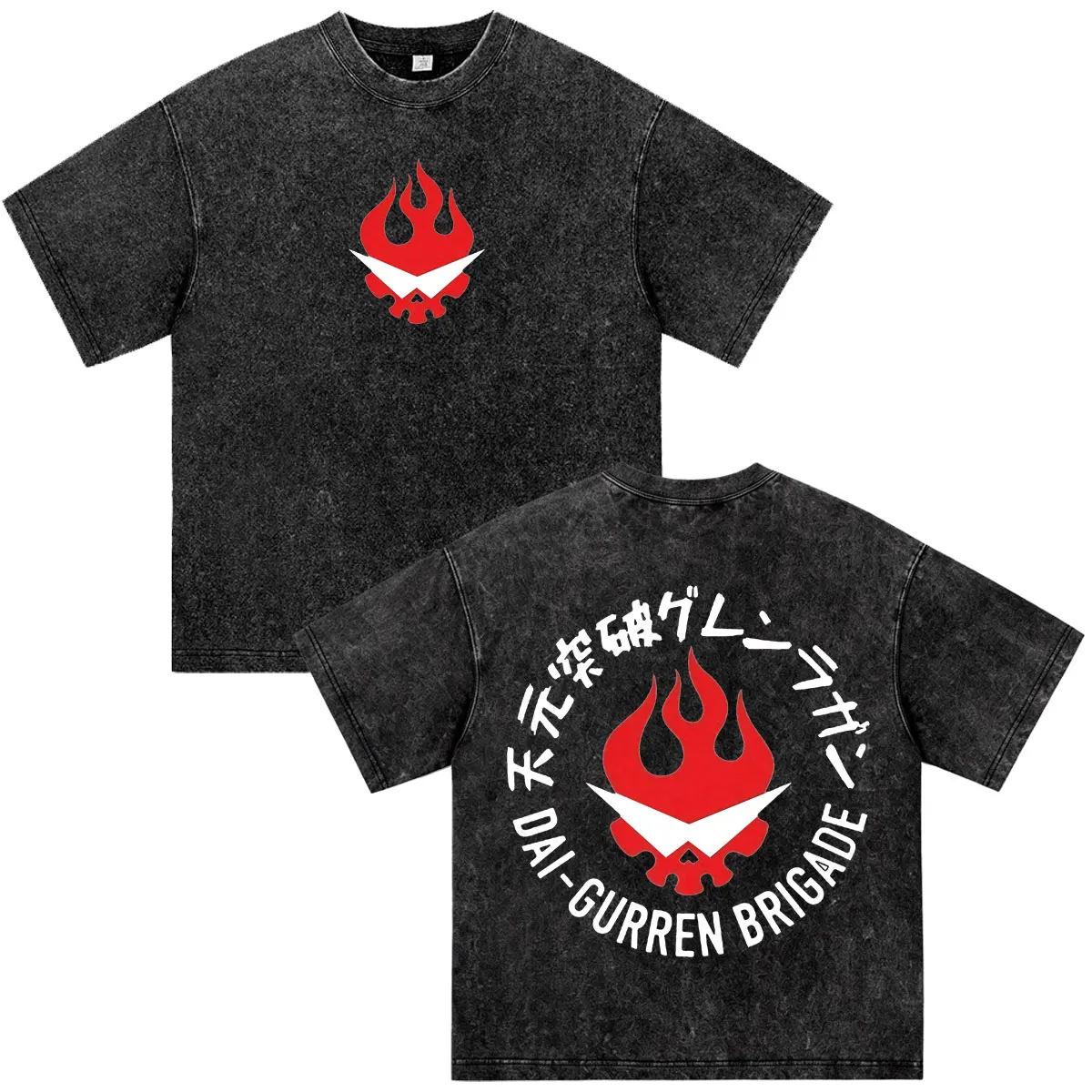 Camisetas con estampado del logotipo de Anime Tengen Toppa Gurren Lagann, camisetas lavadas para hombre, ropa de moda, camisetas informales vintage de manga corta de gran tamaño
