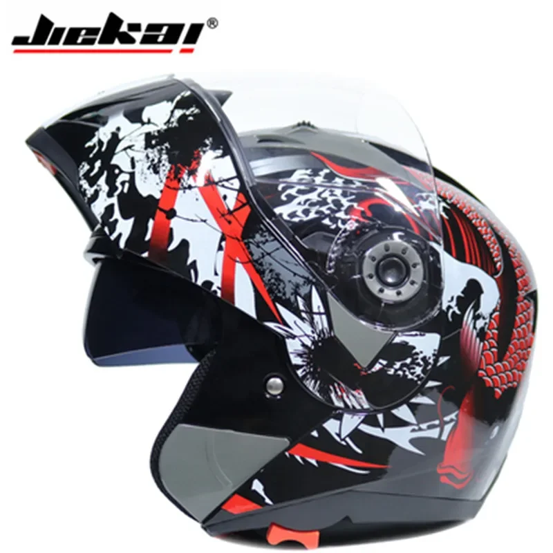 Motorcycle Dual Visor helmets Modular Flip Up helmet racing double lens capacete casco moto DOT ECE helmet JIEKAI 105