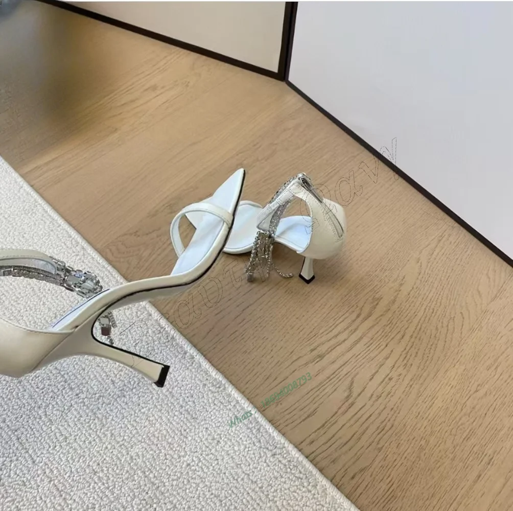 

White Front Crystal Chain Decor Sandals 12 cm Strange Style Side Men Heels Shoes for Women Shoes 2025 Zapatos Para Mujere