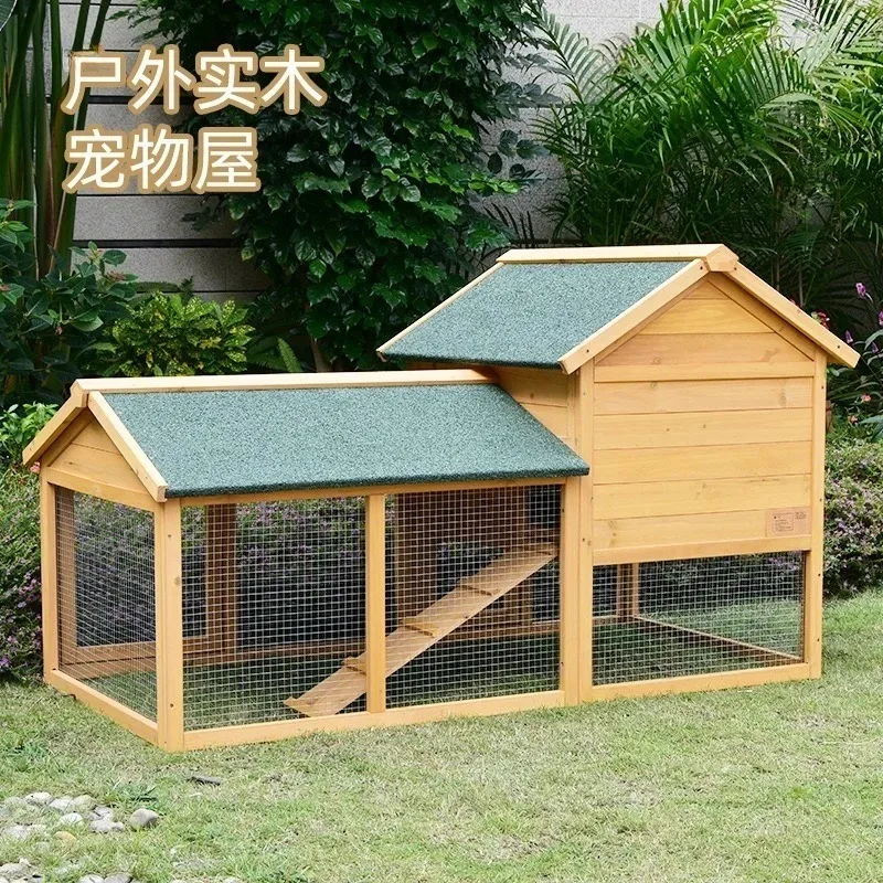 Outdoor solid wood rabbit cage rabbit nest house villa balcony courtyard pet chicken cat pigeon rainproof