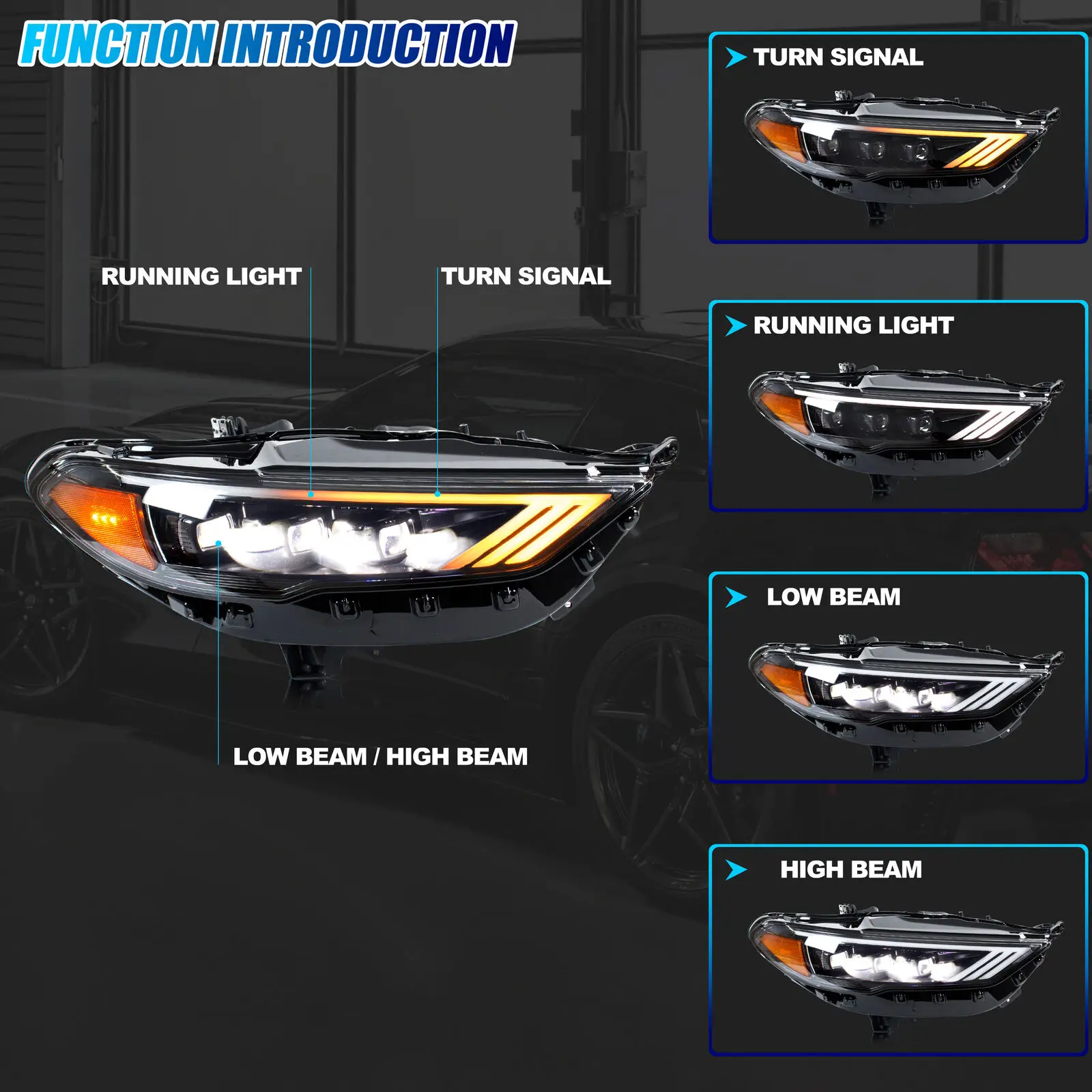 المصابيح الأمامية LED لفورد فيوجن مونديو 2017-2020 S SE التيتانيوم الرياضة DRL العارض متتابعة بدوره إشارة مجموعة المصابيح الأمامية #2