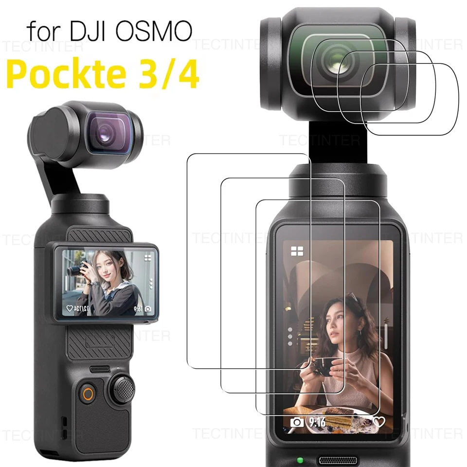 Vidro Temperado 9H para DJI OSMO Pocket 3/4, Protetor de Tela Anti-Risco, Película Protetora de Lente para Acessórios DJI Pocket 3