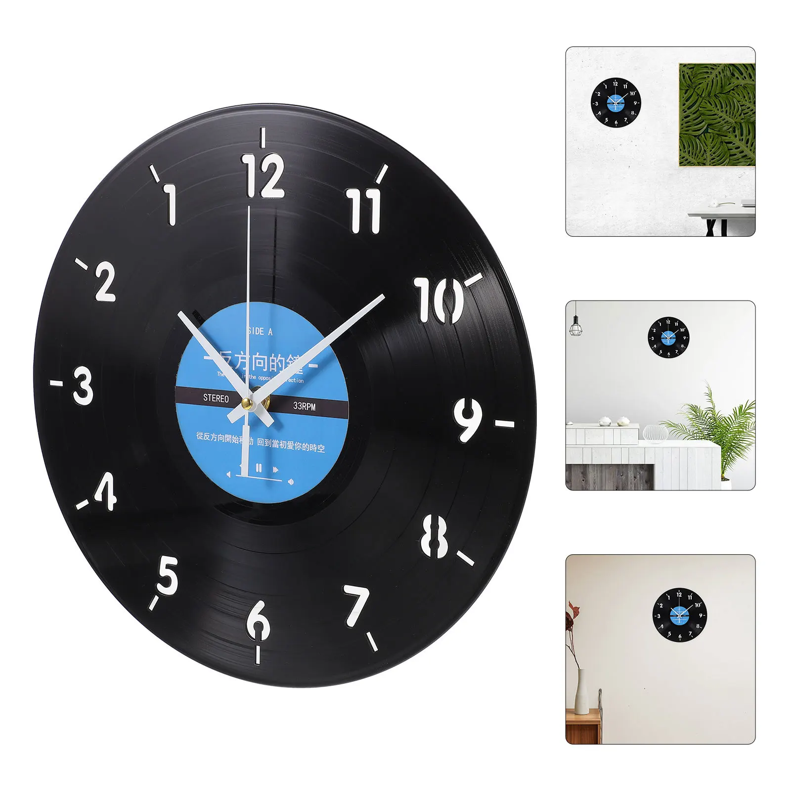 

Reverse-Turning Wall Clock Vinyl Records Designed Mute Decorative Wall Hanging Clock For Home Living Room Bedroom Office Decor