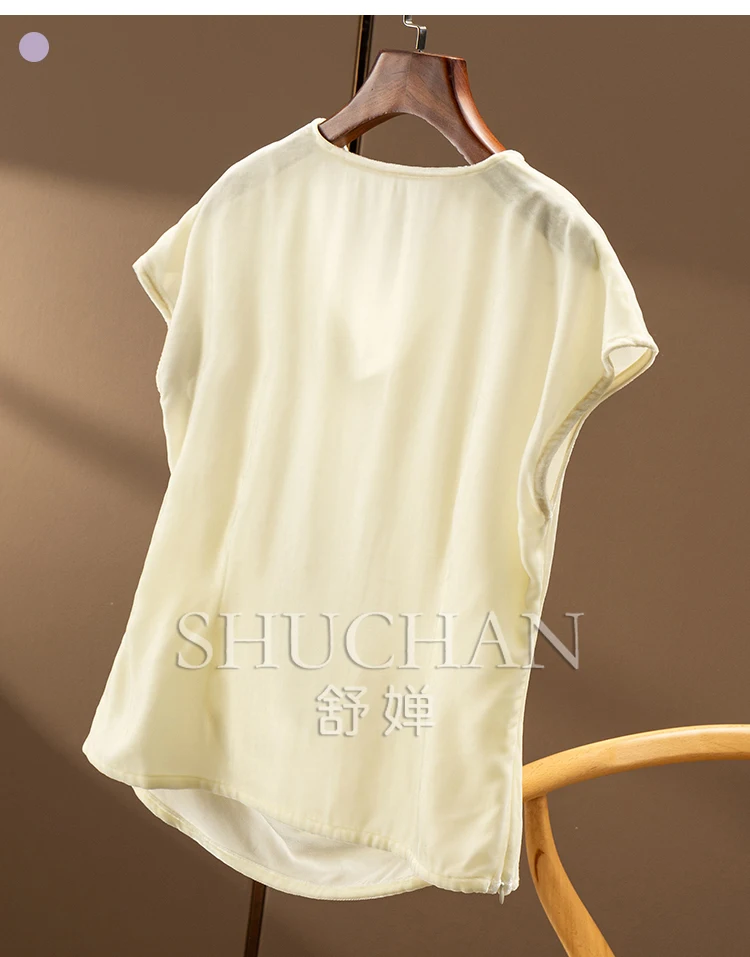 Intellectual Femininity,  Silk Velvet Elegant Swinging Neck Bag Rotator Sleeve Shirt 86A0 womens tops and blouses