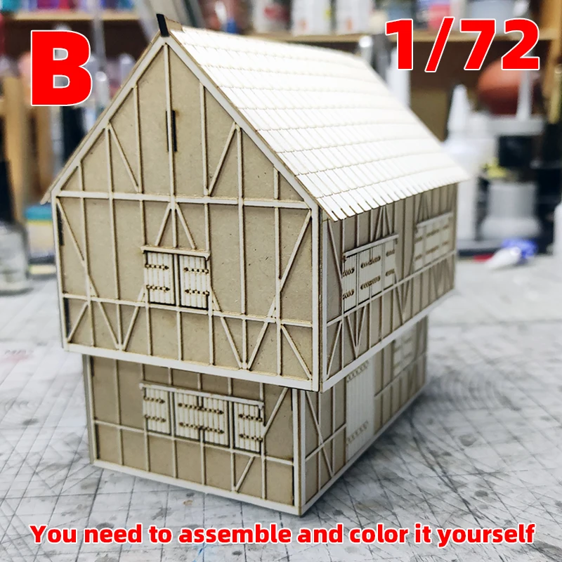Architektonisches Modell zum Zusammenbauen, Sandtisch, Europa, ländliches Haus, Gebäude, Villa, Bungalow, Diorama, Maßstabsmodellbausatz 1/72 – Detail 8