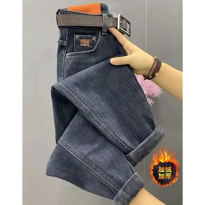 Autumn Winter High Waist Straight Jeans Women Loose Fit Stretch Haren Denim Pants Vintage Ladies Ankle-Length Jeans Pants 5XL