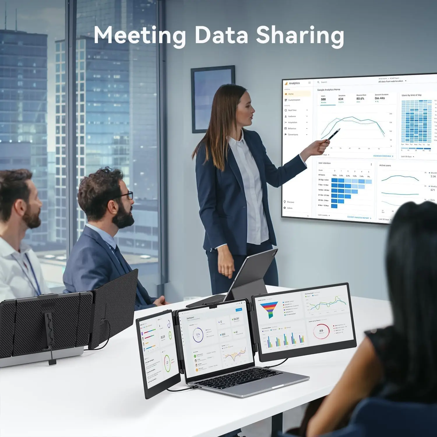 14インチ トリプルラップトップスクリーンエクステンダー、1080P FHD ポータブルデュアルモニター、ラップトップ用 USB C HDMI、プラグアンドプレイモニターエクステンダー·ホットセール