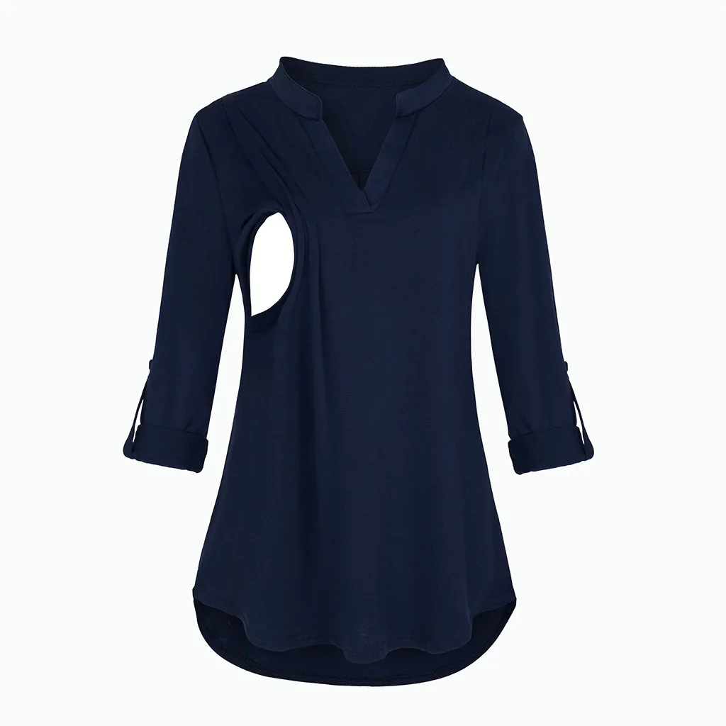 Damen Umstands-Still-T-Shirt mit V-Ausschnitt, einfarbig, langärmelig, Still-Tops, Kleidung für schwangere Frauen – Detail 13