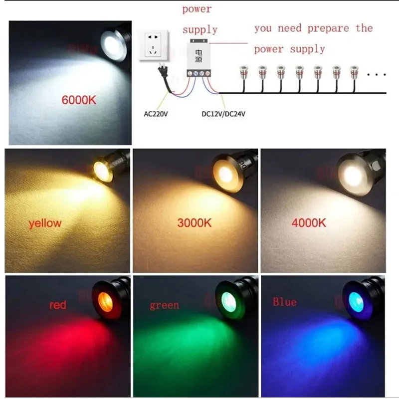 Lampu Sorot bawah tanah Mini LED IP68 0.5W, lampu bawah tanah kolam renang baja tahan karat tahan air DC 12V 24V