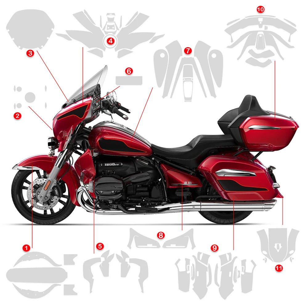 Motorcycle Invisible Paint Protection TPU Film Set Body Fairing Transparent Stickers For BMW R18 r18 Transcontinental 2021-2025