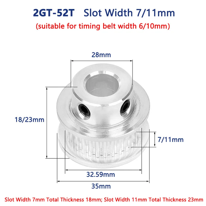 1pcs 52 54 56 58 Teeth 2GT Timing Pulley GT2 Aluminum Alloy Synchronous Wheel for Belt Width 6/10mm Bore 5-15mm 3D Printer Parts