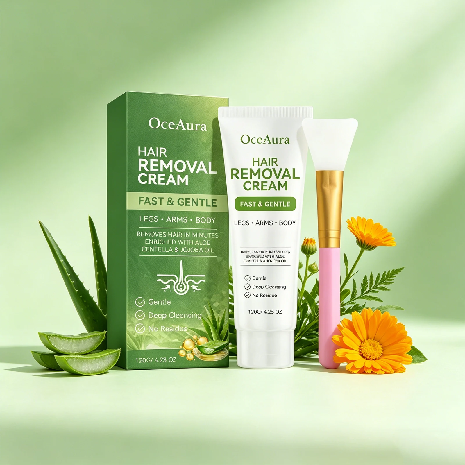 OceAura 1set Aloe Vera Gentle Hair Removal Cream Clean-Body Skin Smooth Soft Comfortable Skin Care Hair Removal Cream
