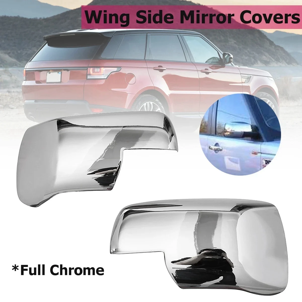 1Pair Full Chrome Wing Side Mirror Covers Caps for Land Rover Discovery 3 Range Sport Freelander 2 2004-2009