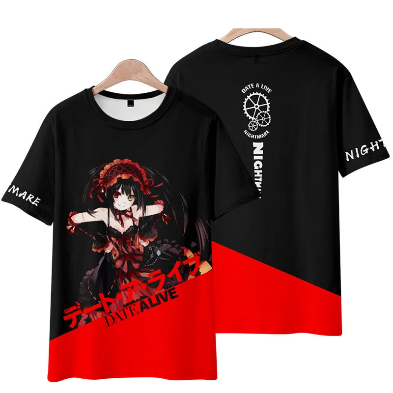 Anime Date A Live Girl Tokisaki Kurumi Nightmare 3D Printed Men's T-shirt Short Sleeve T Shirt Harajuku Casual Man Clothes