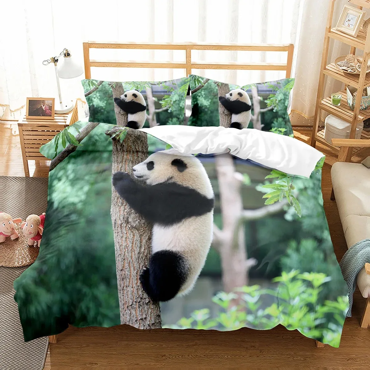 

Panda Duvet Cover Set Cute Wild Animals Polyester Comforter Cover King Queen Size for Kids Boy Girl Bedding Set with Pillowcase