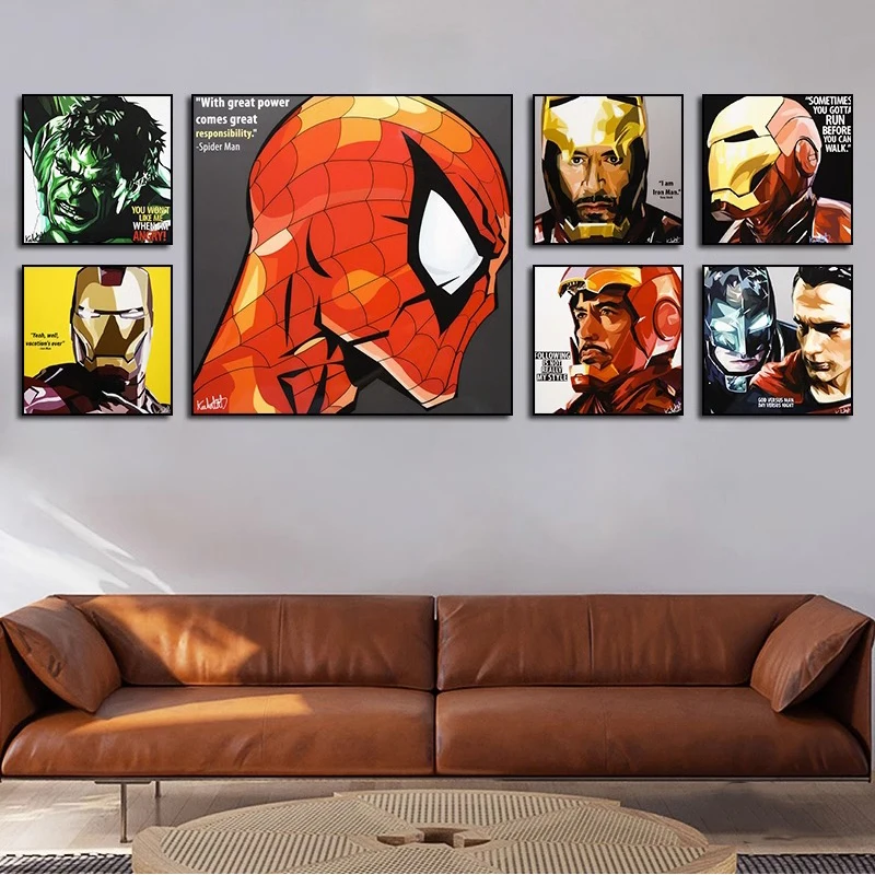 Iron Man Decoration Painting Marvel Posters  American Movie Spider Man Mural Avengers League Esports Room Clown Canvas Painting - view 3
