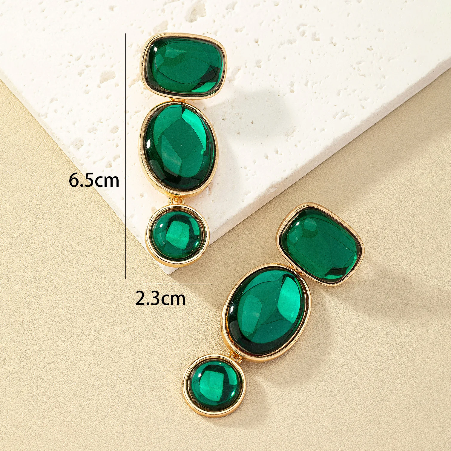 Light Luxury High-grade Sense of Green Glass Stone Earrings Small Personality Cold Wind Earrings Wholesale