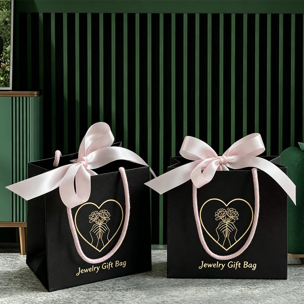

100Pcs/Lot Jewelry Activity Gift Shopping Bag Eco Friendly Cosmetic Earrings Packaging Cardboard Logo Pinting Paper Tote Handbag