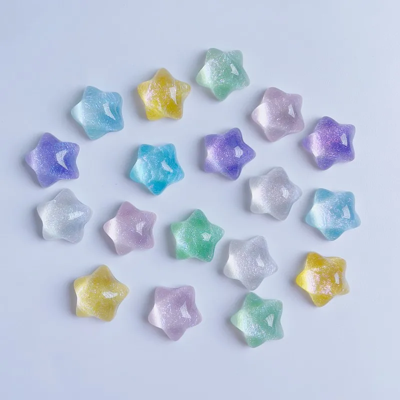 10PCS 15*15mm Dream Stream Light Ice Clear Star Resin Charms Iridescent Glitter for DIY Keychain,Bag Charm Nail Art Accessories