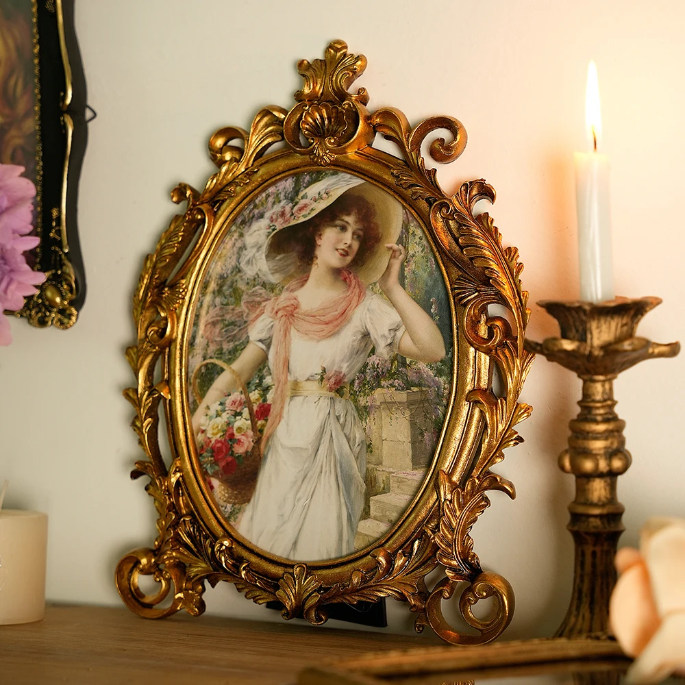1 PCS 5 inch 6 inch 7 inch Relief Hollowing Resin Photo Frame Carved European Antique Old Oval Resin Home Furnishing Creative Ph