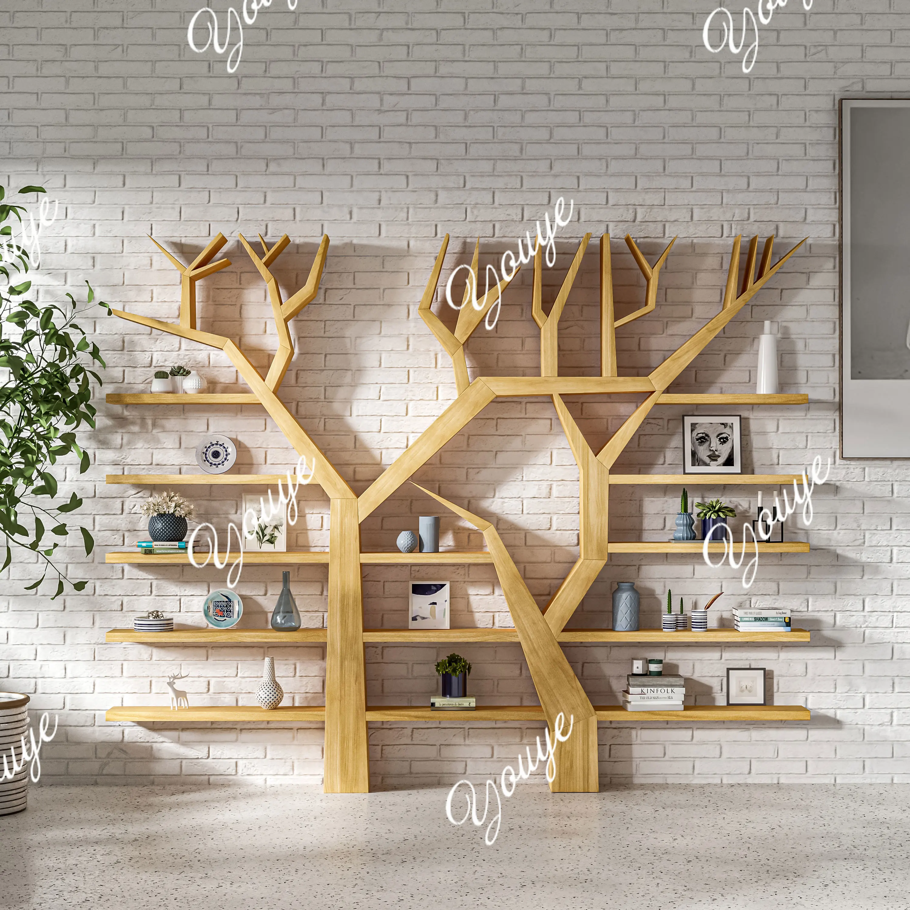 Bookshelf Solid Wood Full Wall Display Floor Creative Multi-Layer Shelf Bookcase Simple Modern Tree-Shaped new