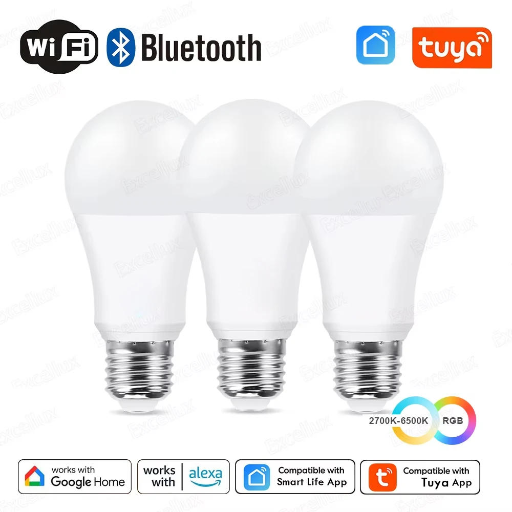 Tuya E27 Led Bulb Bluetooth WiFi Smart Led Lamp App Control 15W RGBCW Led Light Bulbs Dimmable Works With Alexa Google Assistant