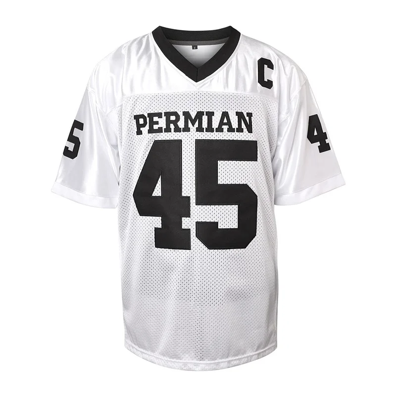 Movie PERMIAN #45 MILES Football Jersey Mens American Rugby Clothing Tops Breathable Quick Drying Sewing Soccer Jerseys Male