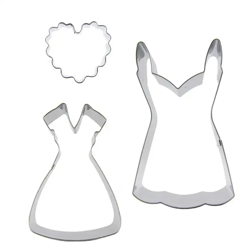 3 pcs Wave Heart Princess Dress Sling skirt Stainless steel Cookie cutter biscuit embossing machine Pastry Cake decorating Tools