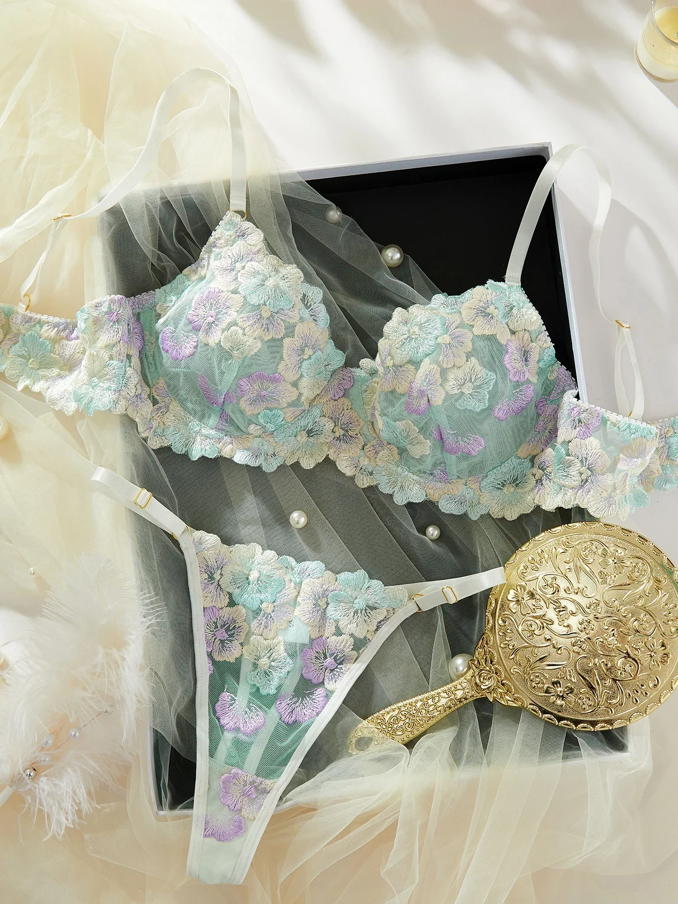 

NEW Fancy Lingerie Sexy Delicate Underwear Lace Embroidery Bilizna Set Fairy Intim Goods Onlyfans Kit Beautiful Brief Sets