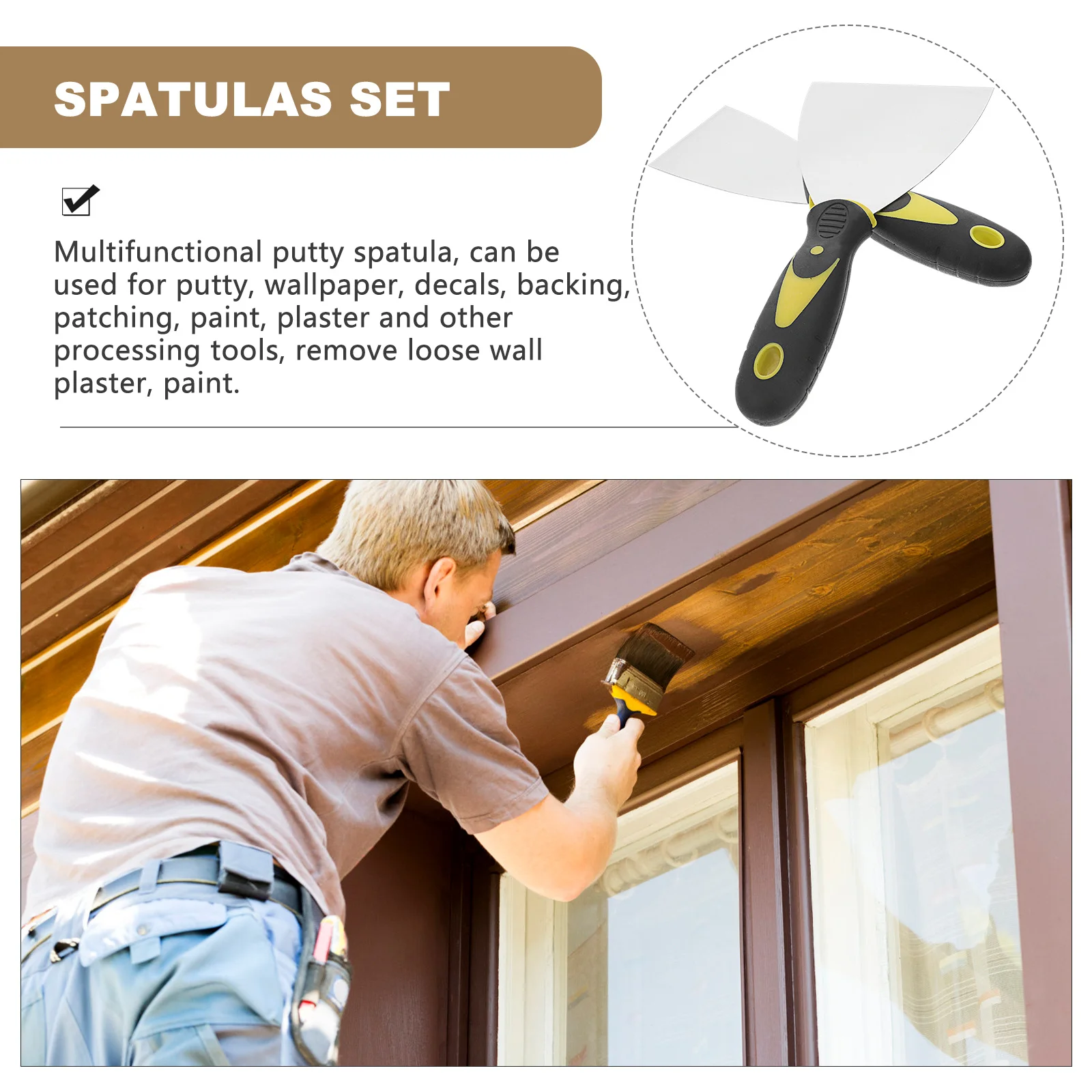 Raspador de pintura de acero inoxidable, espátula de doble mango de 2,5 pulgadas y 4 pulgadas para reparación de paredes, herramienta de eliminación de papel tapiz para parches de paneles de yeso, 4 Uds.
