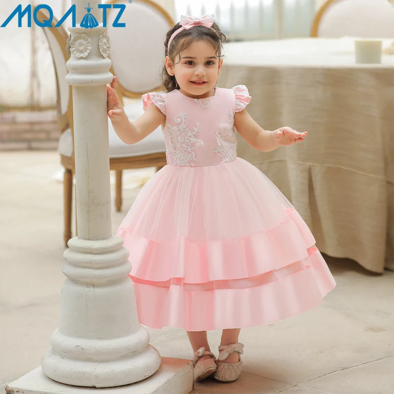 MQATZ Baby Girl Clothes Headwear Lace 1 Year Kid Tutu Bow Newborn Christening Princess Toddler Birthday Children Summer Dress