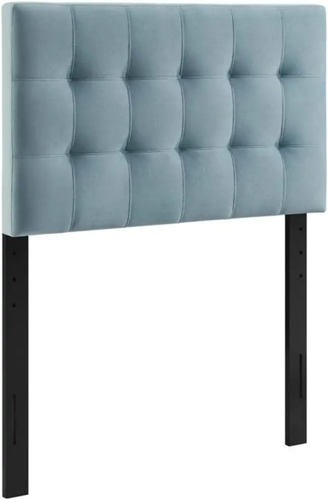 Modern Twin Headboard, Biscuit Tufted Velvet Upholstery, Light Blue Finish, Adjustable Height 45-52.5 in, Dense Foam Padding, Stain-Resistant Fabric, Bedroom Furniture for Kids or Guest