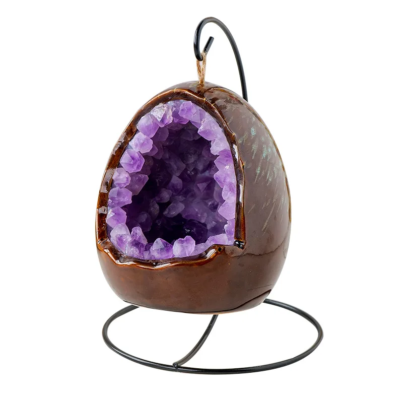 

Dinosaur egg crystal hole night light amethyst cornucopia natural crystal Halloween LED light home Christmas lighting